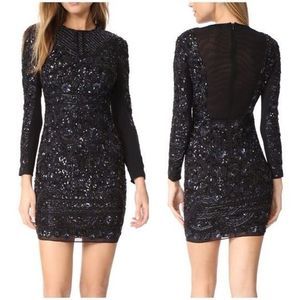 Needle & Thread Long Sleeve Lace Sequin Embellished Mini Dress Black Midnight 0